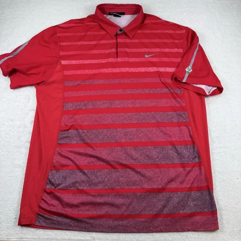 Nike Tiger Woods Polo Shirt Mens Size XL Red Striped Dri-Fit Golf Performance